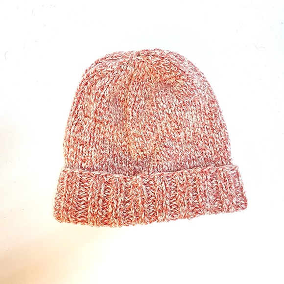 NWT HandKnit Ribbed Fold Brim Beanie Hat is Heather Pink Tweed Size Ladies Large - Picture 2 of 6
